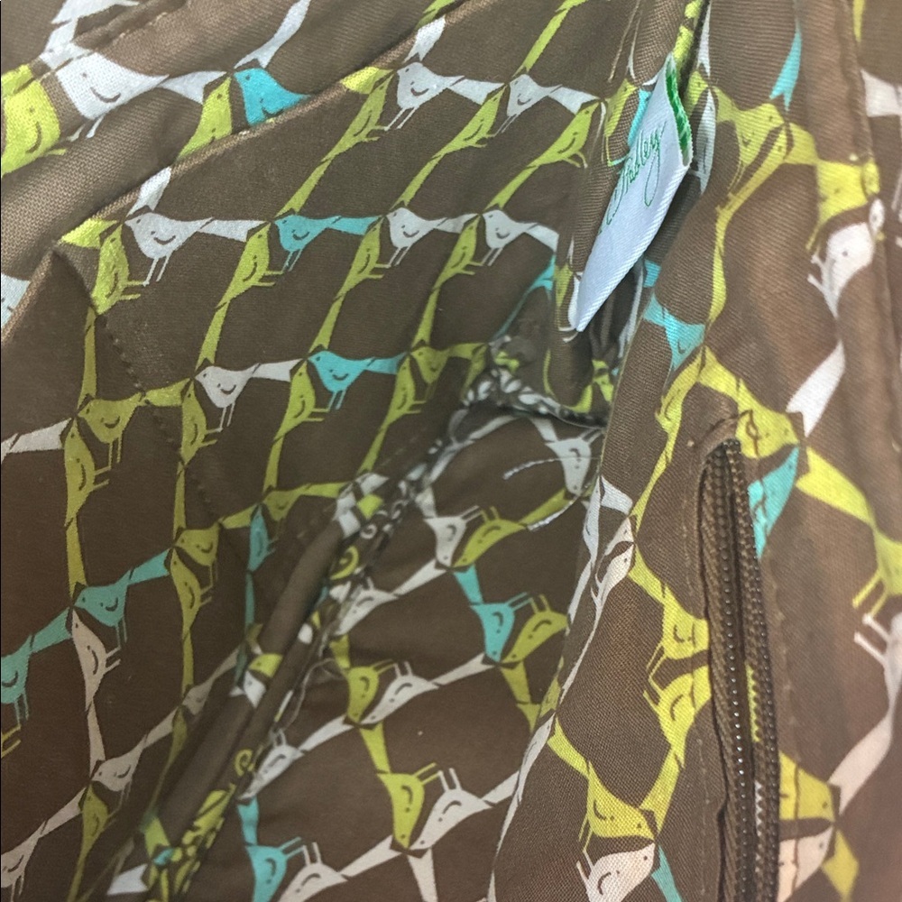Vera Bradley Short Handle Bag Brown and Olive Green Zip Close EUC - Picture 11 of 15